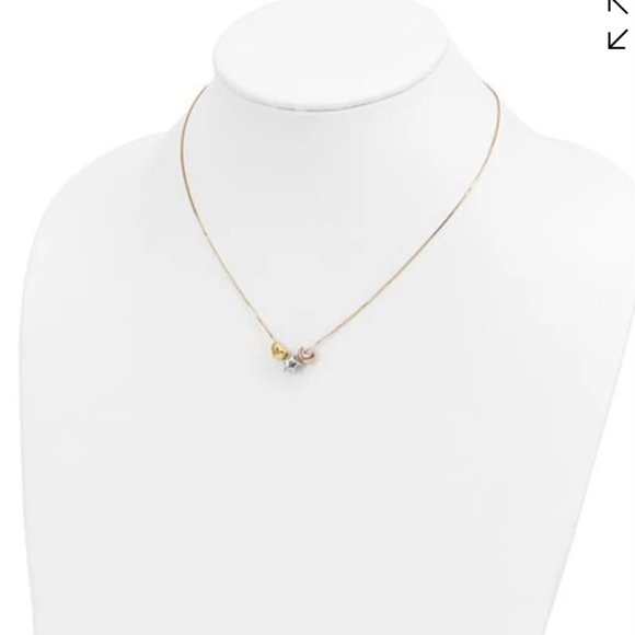 Tri-Tone Charm Necklace with Heart, Moon, and Star - Picture 2 of 5